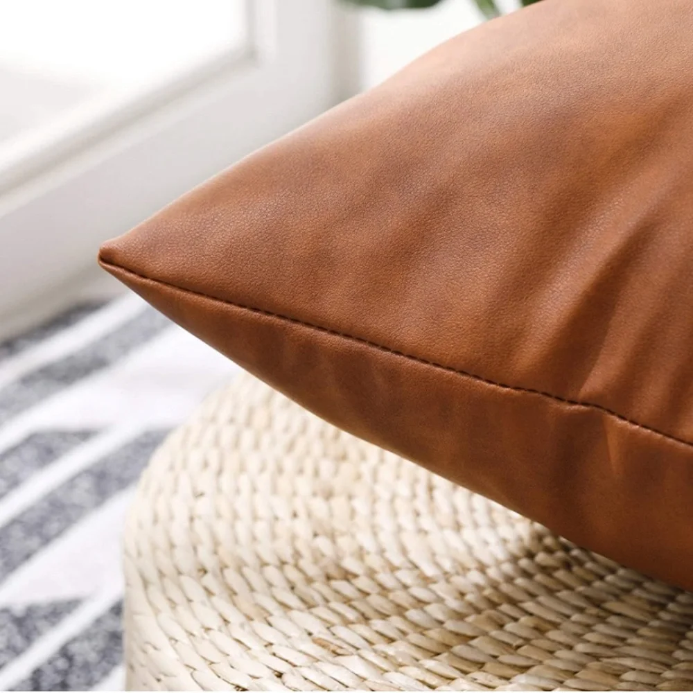 Luxury Home | Boho Rustic Farmhouse Faux Leather Throw Pillow Cover